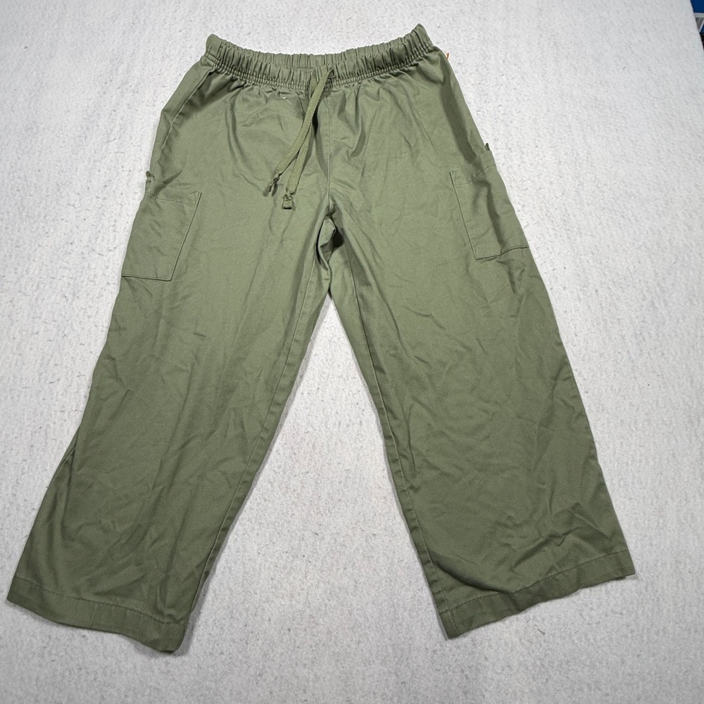 Basic Editions Mens Medium Olive Green Cargo Pants Elastic Waist Drawstring